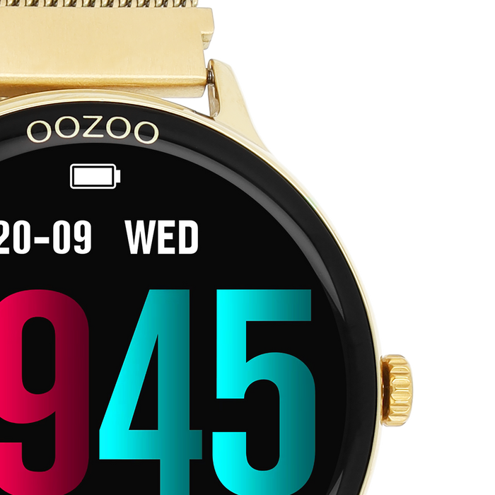 Oozoo Goudkleurige OOZOO Smartwatch Met Goudkleurige Metalen Mesh Armband - Q00136