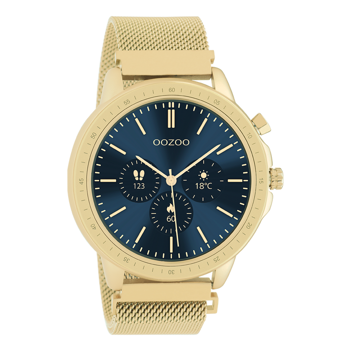 oozoo Goudkleurige OOZOO smartwatch met goudkleurige metalen mesh armband - Q00306