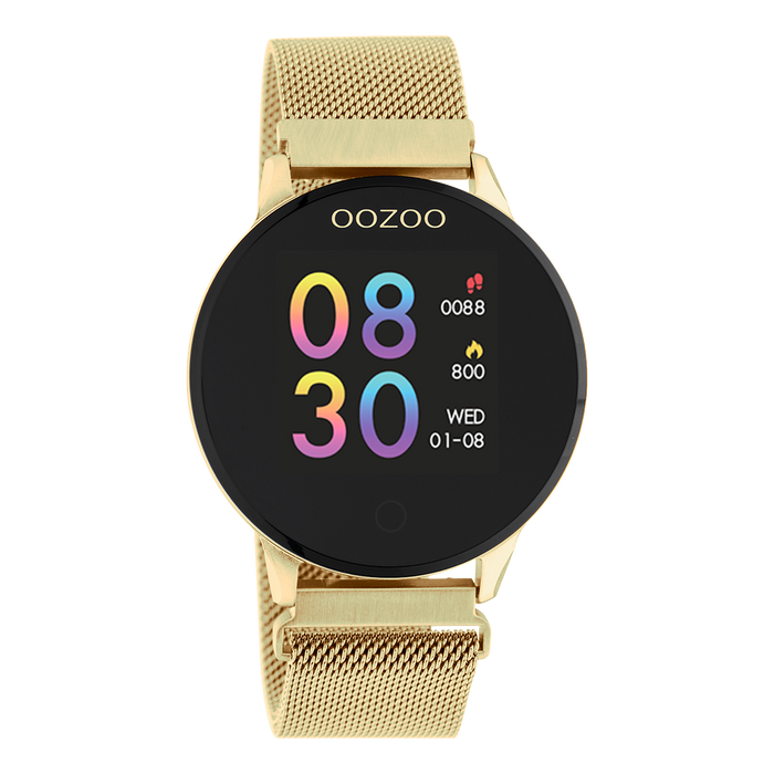 oozoo Goudkleurige OOZOO smartwatch met goudkleurige metalen mesh armband - Q00121