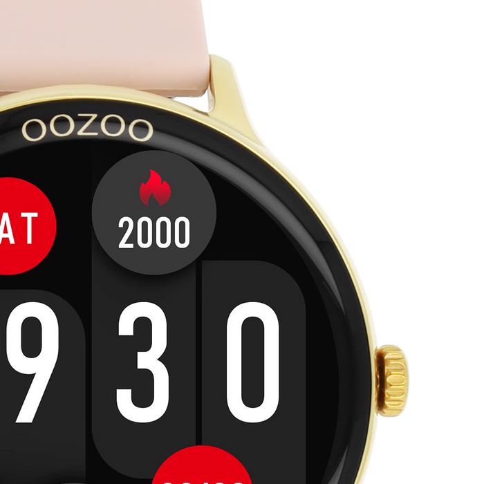 Oozoo Goudkleurige OOZOO Smartwatch Met Oud Roze Rubber Band - Q00131