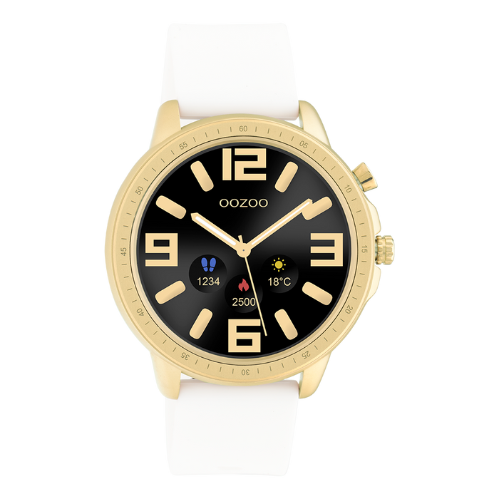 oozoo Goudkleurige OOZOO smartwatch met witte rubber band - Q00316