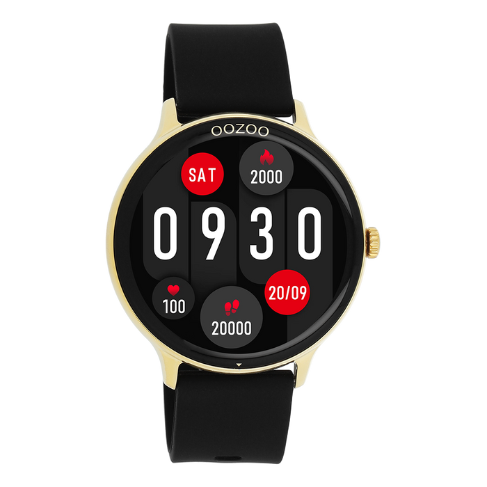 oozoo Goudkleurige OOZOO smartwatch met zwarte rubber band - Q00132