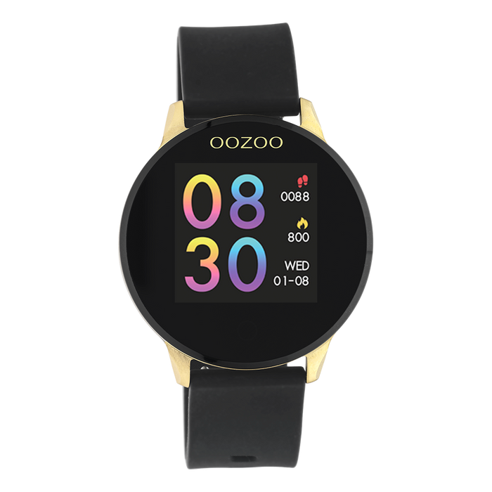 oozoo Goudkleurige OOZOO smartwatch met zwarte rubber band - Q00120
