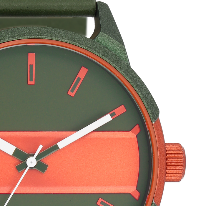 Oozoo Groen/fluo Oranje OOZOO Horloge Met Groene Leren Band - C11318