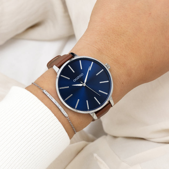 Oozoo Groene OOZOO Horloge Met Bruine Leren Band - C11439