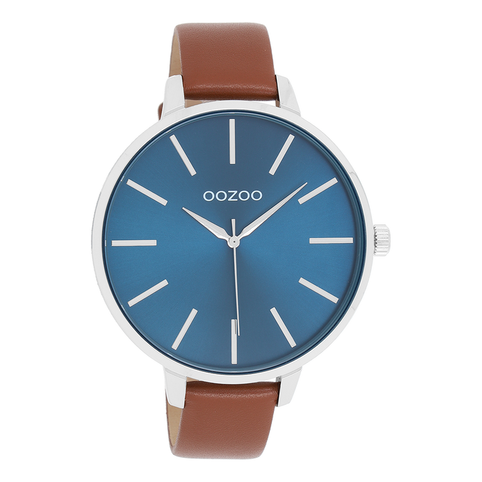 oozoo Groene OOZOO horloge met bruine leren band - C11439