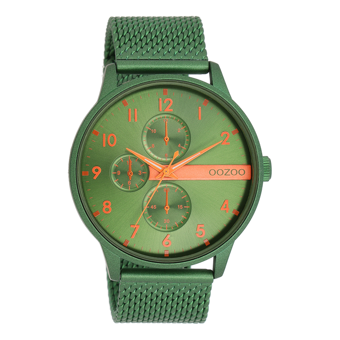 oozoo Groene OOZOO horloge met metalen mesh armband - C11303 oozoo Groene OOZOO horloge met metalen mesh armband - C11303