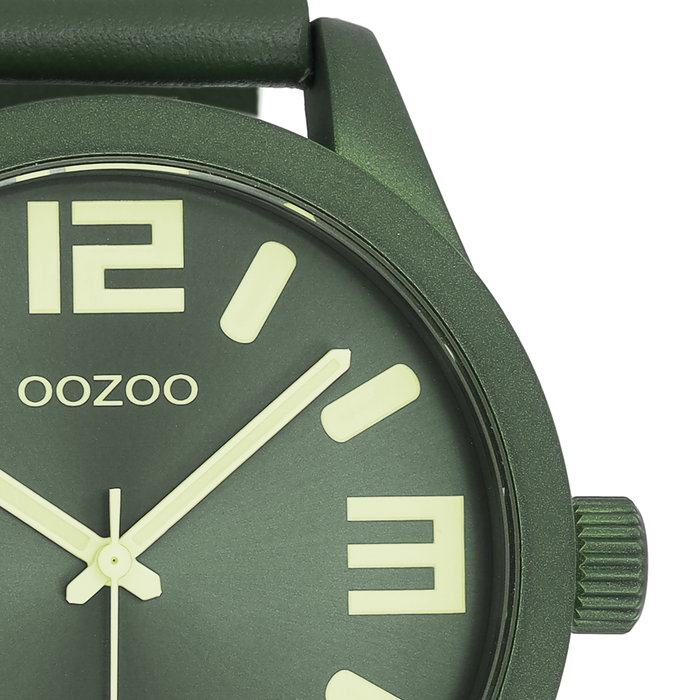 Oozoo Licht Blauwe OOZOO Horloge Met Bos Groene Leren Band - C1093