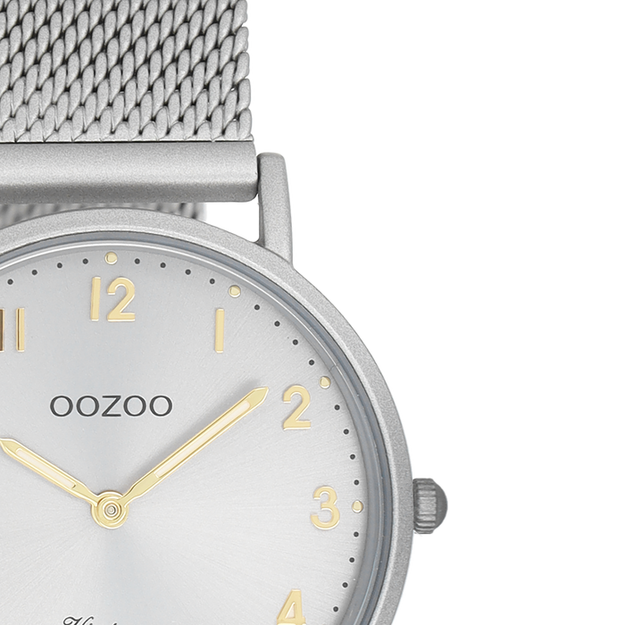 Oozoo Licht Grijze OOZOO Horloge Met Metalen Mesh Armband - C20381