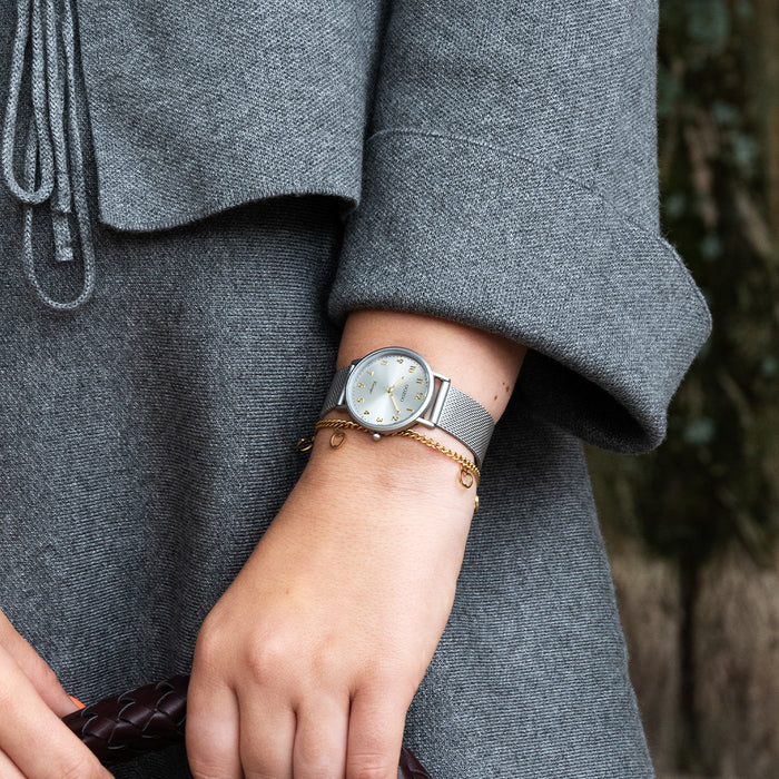 Oozoo Licht Grijze OOZOO Horloge Met Metalen Mesh Armband - C20381