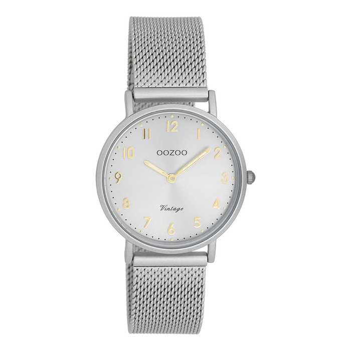 oozoo Licht grijze OOZOO horloge met metalen mesh armband - C20381