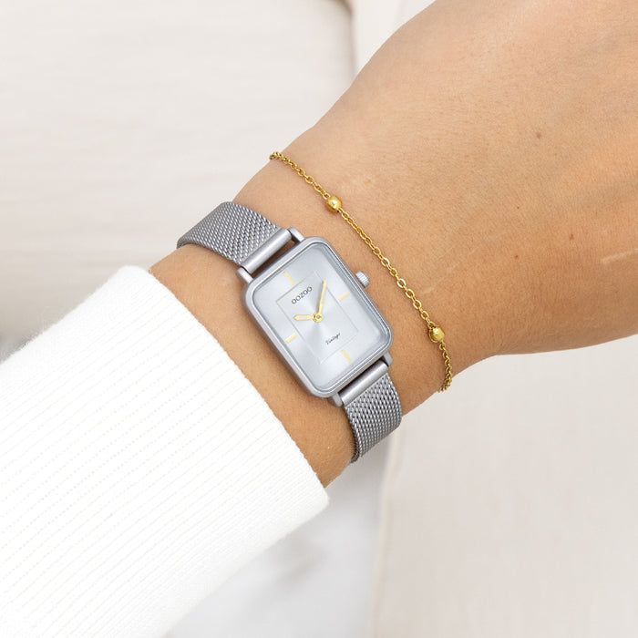 Oozoo Licht Grijze OOZOO Horloge Met Metalen Mesh Armband - C20383