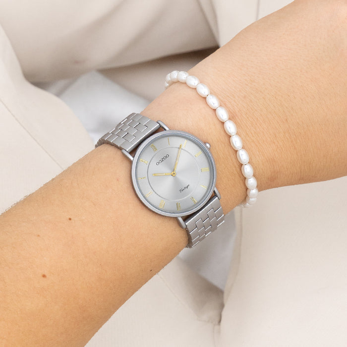 Oozoo Licht Grijze OOZOO Horloge Met Roestvrijstalen Armband - C20367