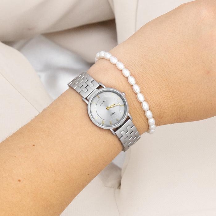 Oozoo Licht Grijze OOZOO Horloge Met Roestvrijstalen Armband - C20374