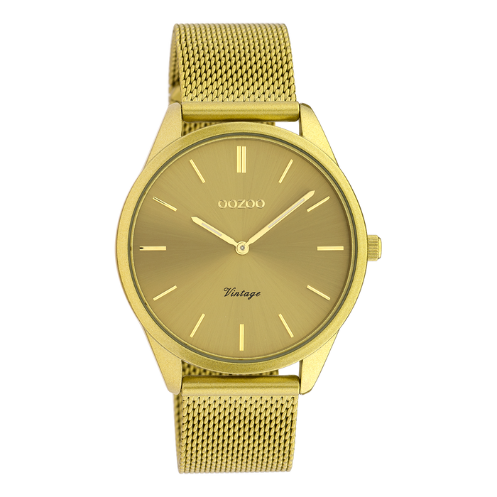 oozoo Mosterd gele OOZOO horloge met metalen mesh armband - C20005