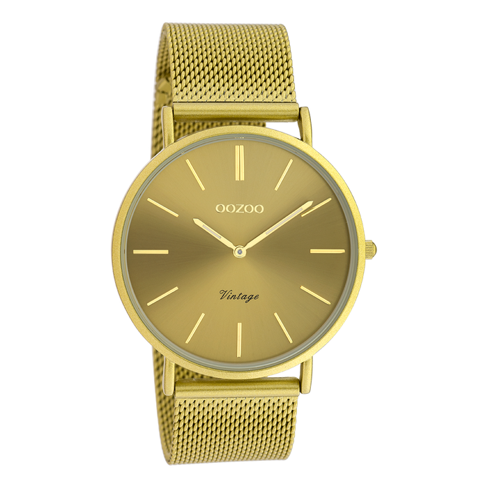 oozoo Mosterd gele OOZOO horloge met metalen mesh armband - C20000