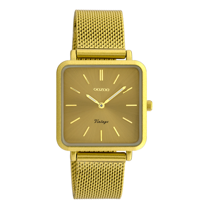 oozoo Mosterd gele OOZOO horloge met metalen mesh armband - C20010