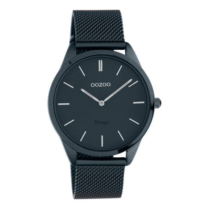 oozoo Nacht blauwe OOZOO horloge met metalen mesh armband - C20008