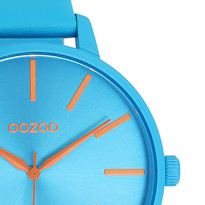 Oozoo Neon Blauwe OOZOO Horloge Met Felblauwe Leren Band - C11182