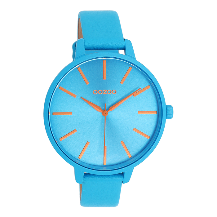 oozoo Neon blauwe OOZOO horloge met felblauwe leren band - C11182