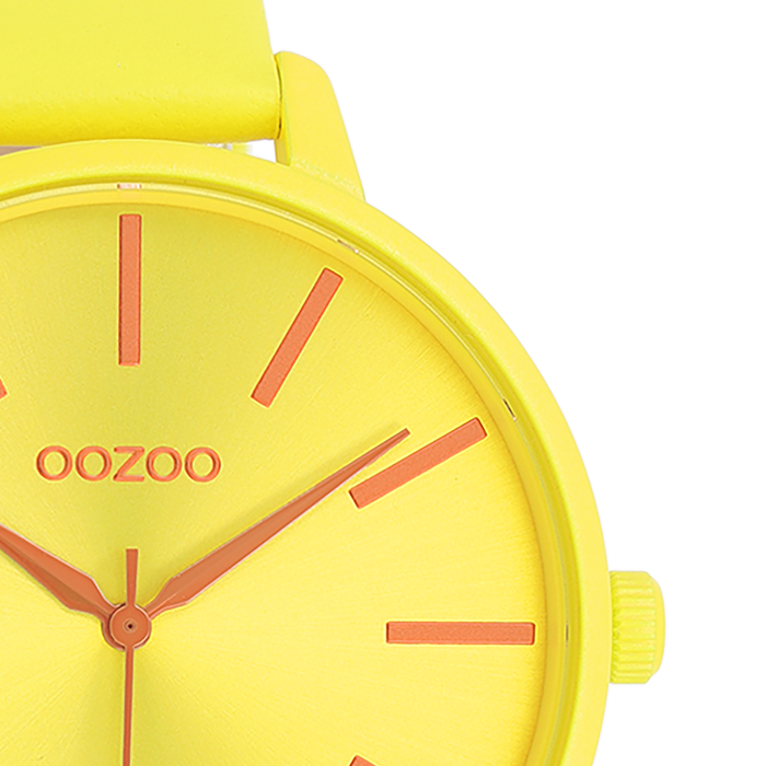 Oozoo Neon Gele OOZOO Horloge Met Leren Band - C11184