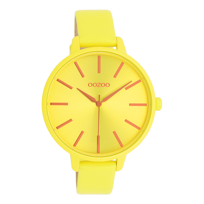 oozoo Neon gele OOZOO horloge met leren band - C11184