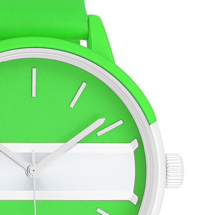 Oozoo Neon Groen/goudkleurige OOZOO Horloge Met Neon Groene Leren Band - C11189