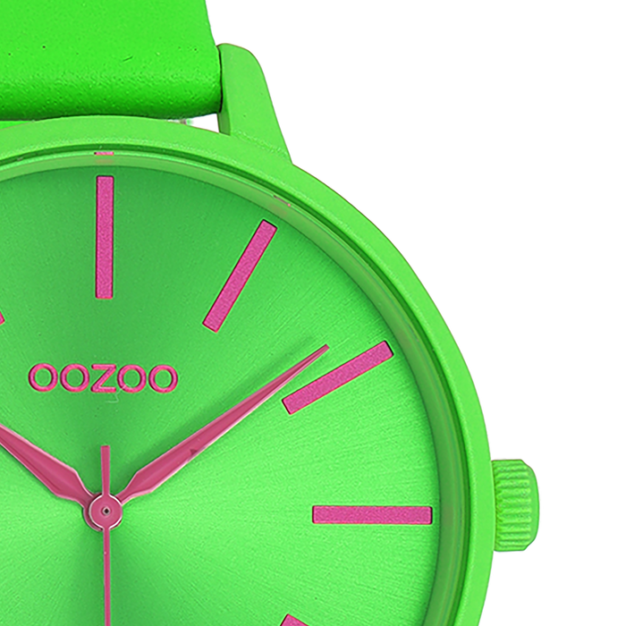 Oozoo Neon Groene OOZOO Horloge Met Leren Band - C11183