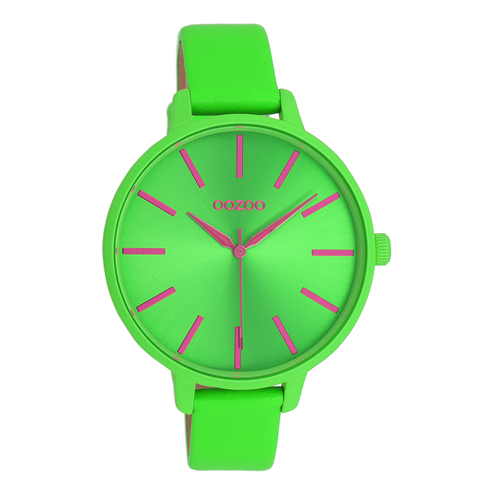 oozoo Neon groene OOZOO horloge met leren band - C11183