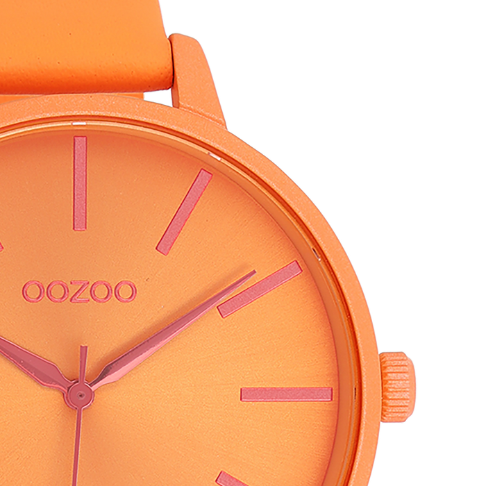 Oozoo Neon Oranje OOZOO Horloge Met Leren Band - C11187