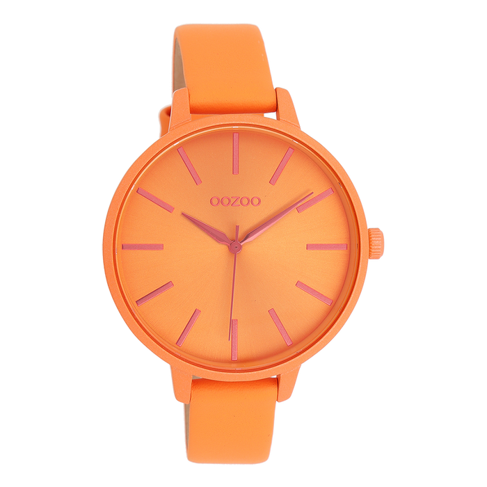 oozoo Neon oranje OOZOO horloge met leren band - C11187