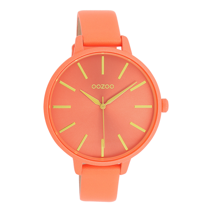 oozoo Neon rode OOZOO horloge met koraalkleurige leren band - C11185