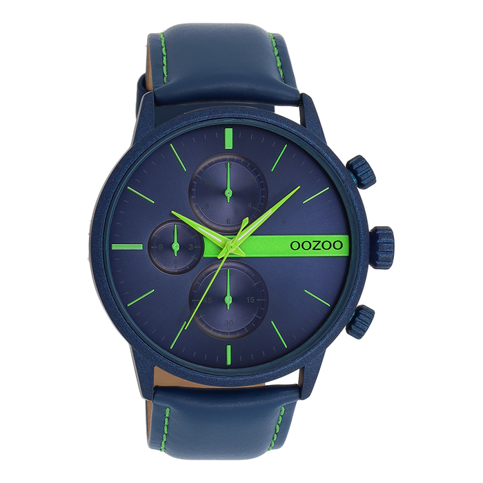 oozoo Blauwe OOZOO horloge met leren band - C11228