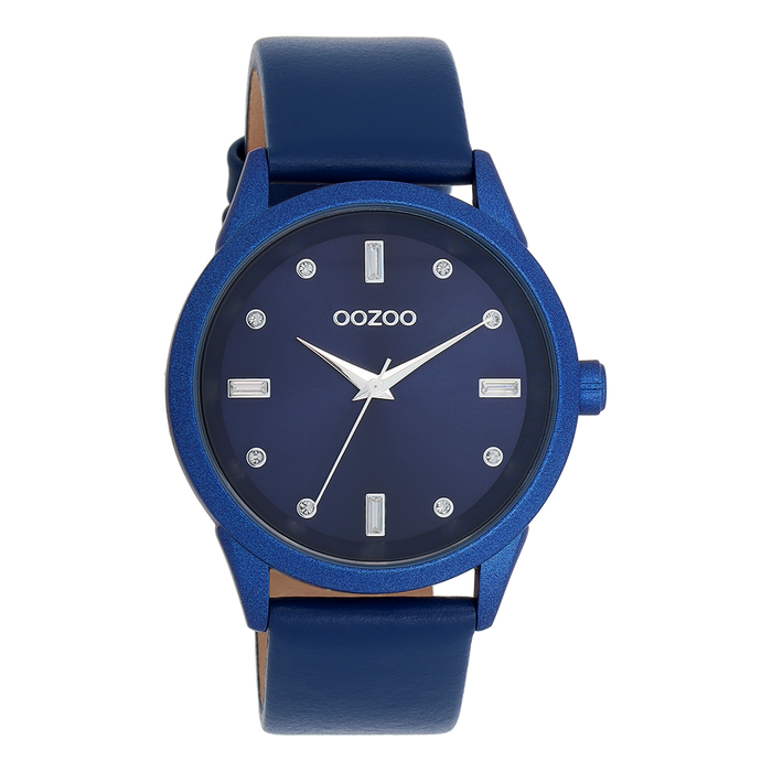 oozoo Blauwe OOZOO horloge met leren band - C11288