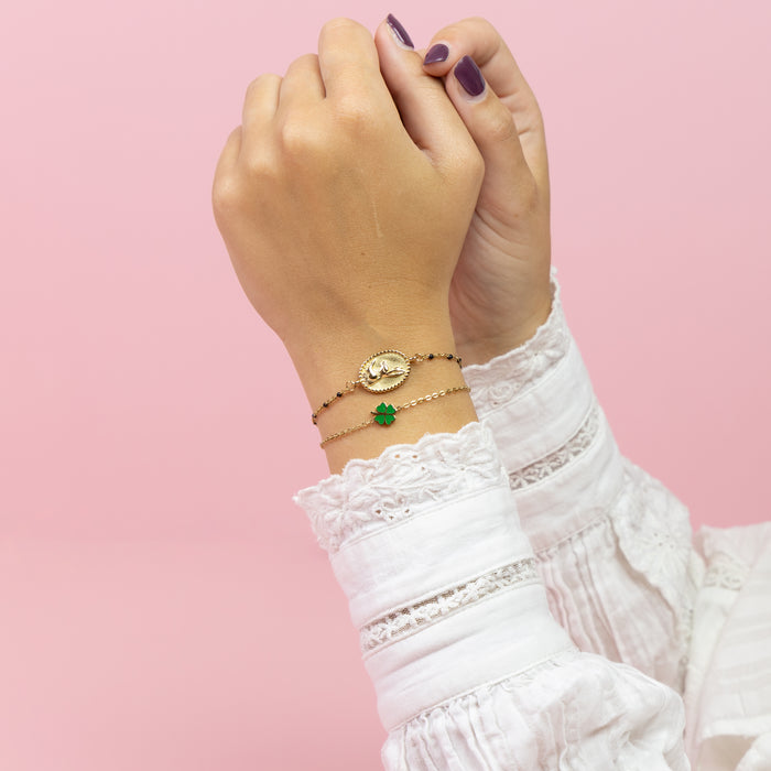 Oozoo Goudkleurig/groene Armband Met Een Klaver