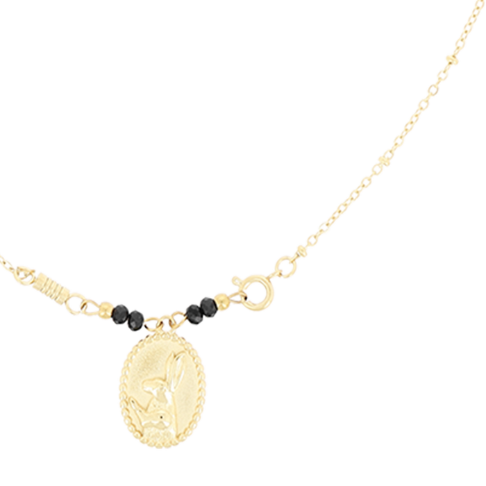 Oozoo Goudkleurig/zwarte Ketting Met Een Haas