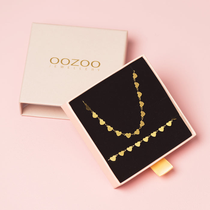 oozoo Goudkleurige armband + ketting set met hartjes