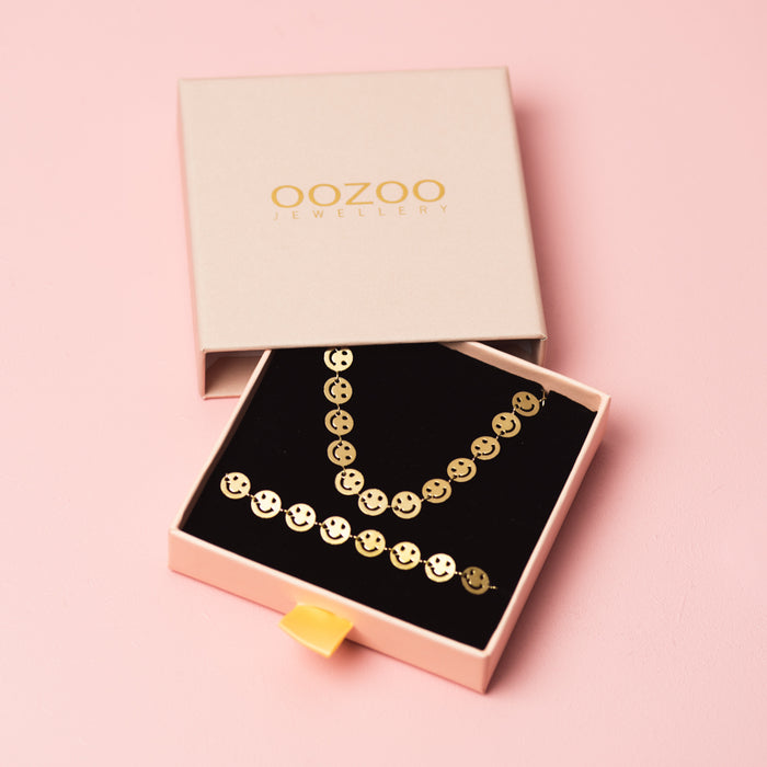 oozoo Goudkleurige armband + ketting set met smileys
