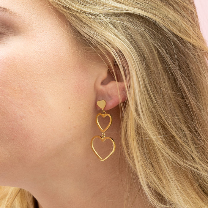 Oozoo Goudkleurige Oorbellen Met Drie Harten