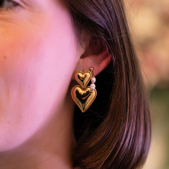 Oozoo Goudkleurige Oorbellen Met Harten