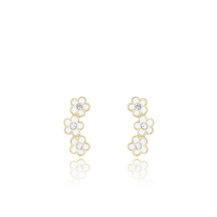 Oozoo Goudkleurige Oorbellen Met Strassbloemen