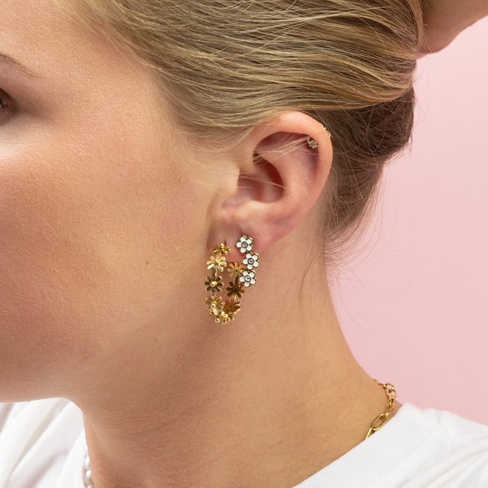 Oozoo Goudkleurige Oorbellen Met Strassbloemen