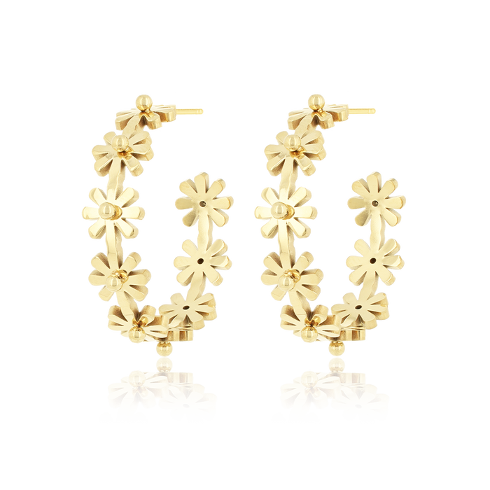 oozoo Goudkleurige oorringen met bloemen