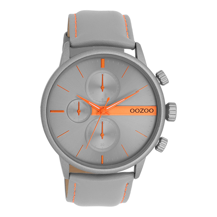 oozoo Grijze OOZOO horloge met leren band - C11225