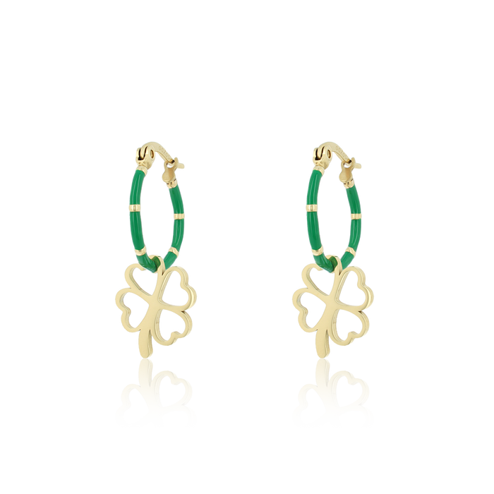 oozoo groene oorringen met goud klaver bedel
