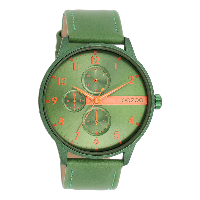 oozoo Groene OOZOO horloge met leren band - C11308
