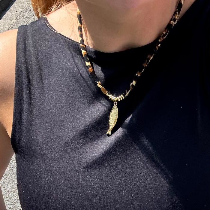 Oozoo Leopard Print Necklace With Fish Charm