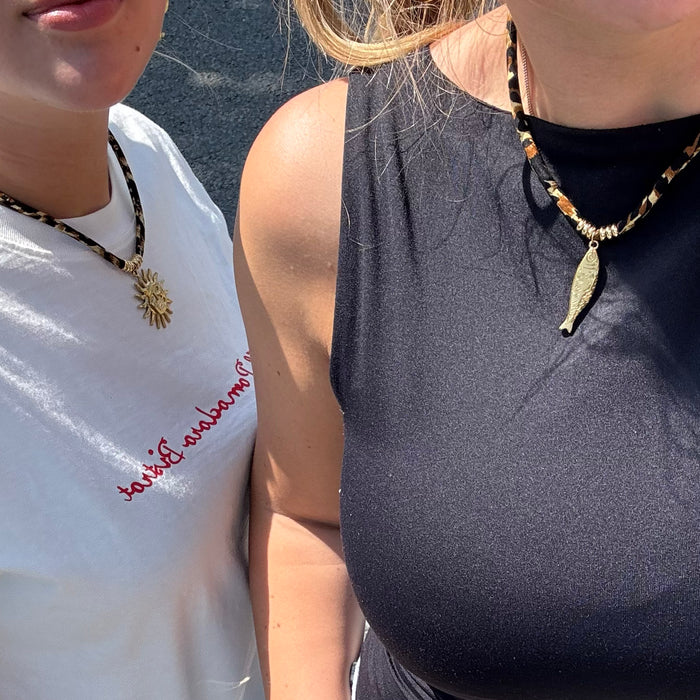 Oozoo Leopard Print Necklace With Fish Charm