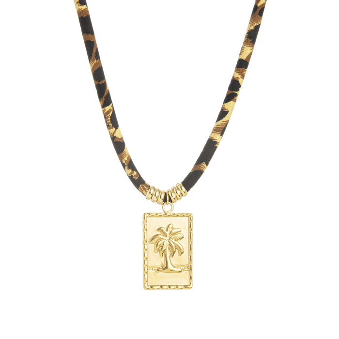 oozoo Leopard print necklace with palm tree charm