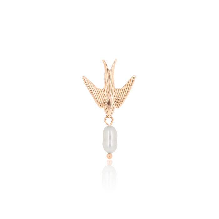 oozoo Rosé goudkleurige oorbel met zwaluw